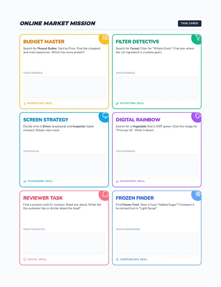 Market Mission Task Cards