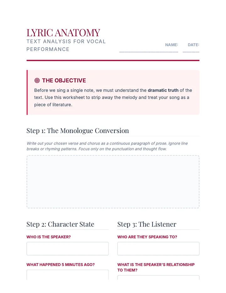 Lyric Anatomy Worksheet