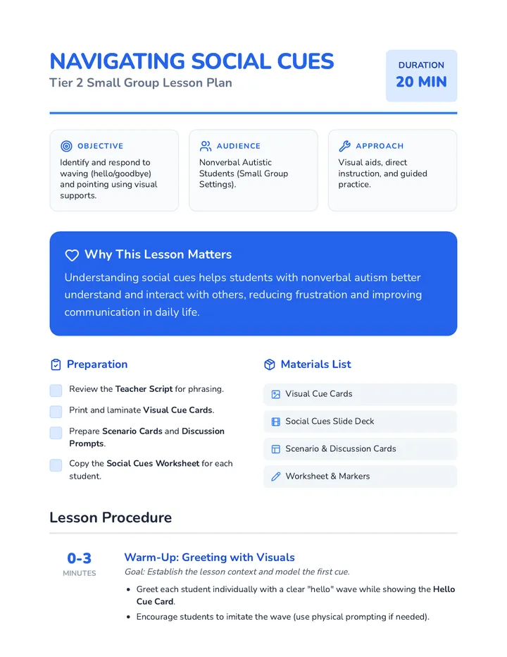 Social Cues Lesson Plan