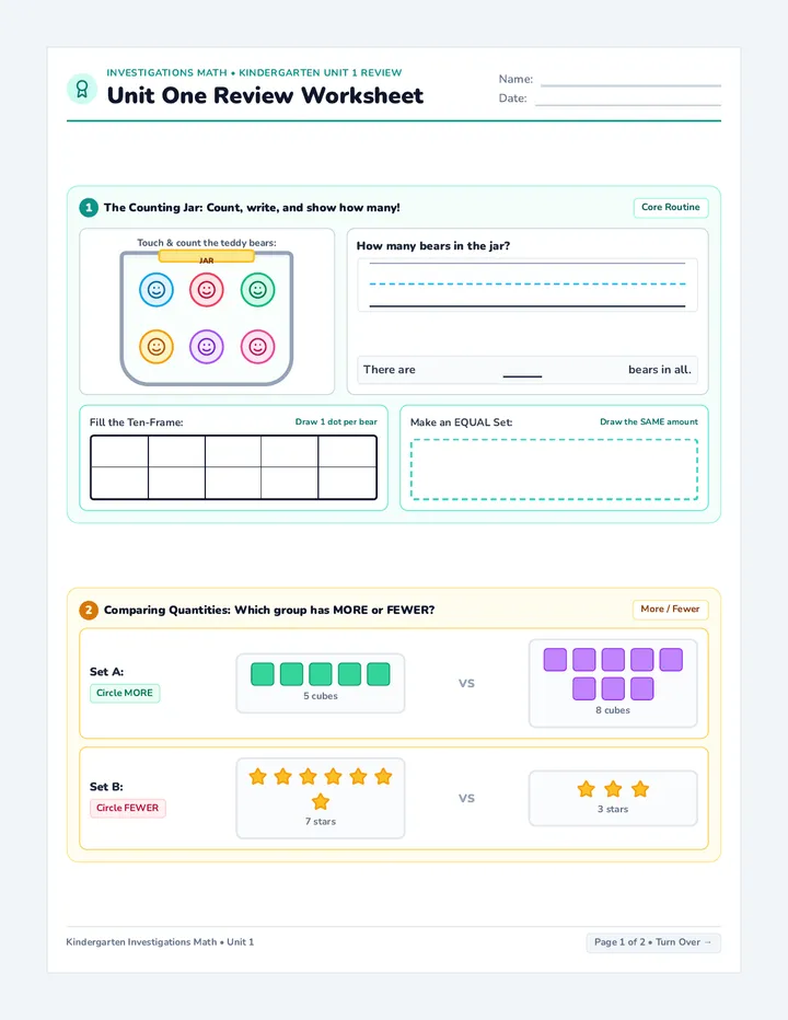 Unit One Review Worksheet
