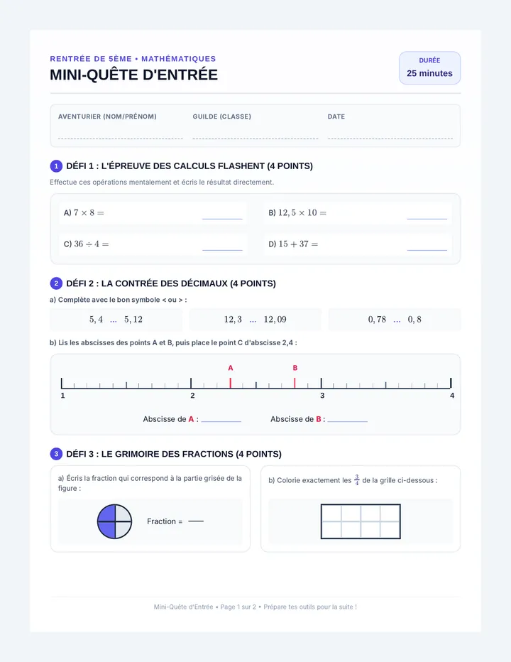 Evaluation Diagnostique 5eme