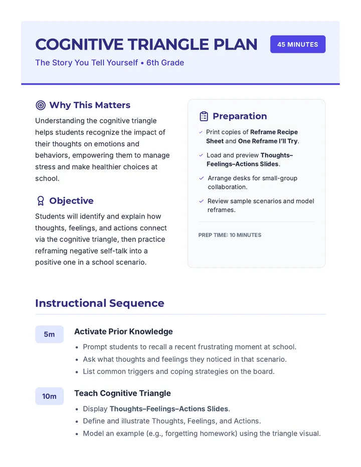 Cognitive Triangle Plan Teacher Guide