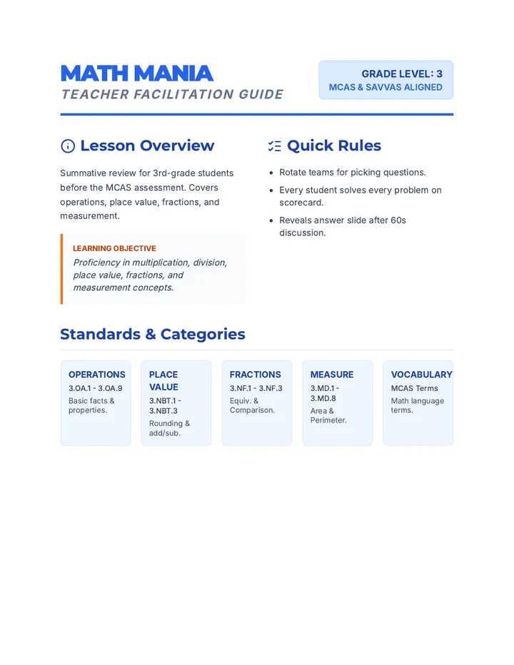 Math Mania Teacher Guide