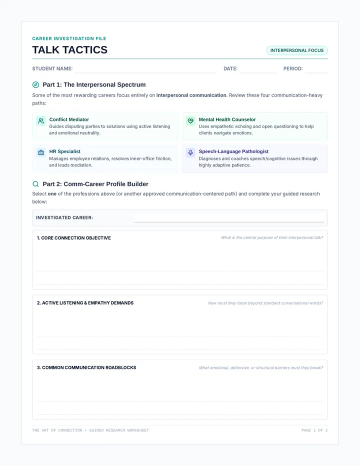 Talk Tactics Worksheet