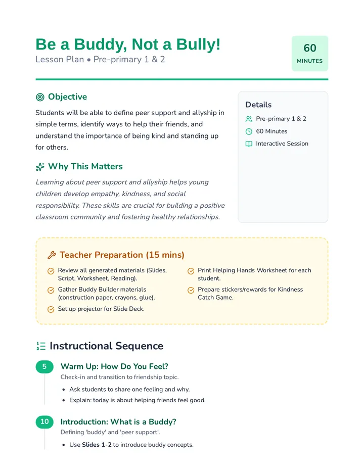 Be a Buddy Not a Bully Lesson Plan