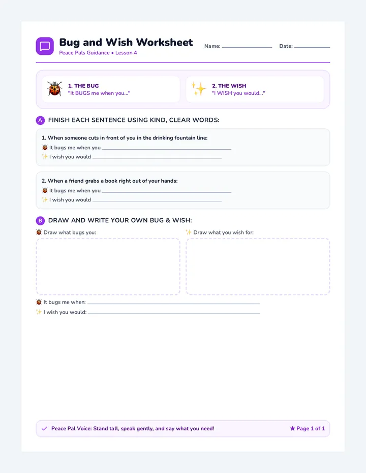 Bug and Wish Worksheet