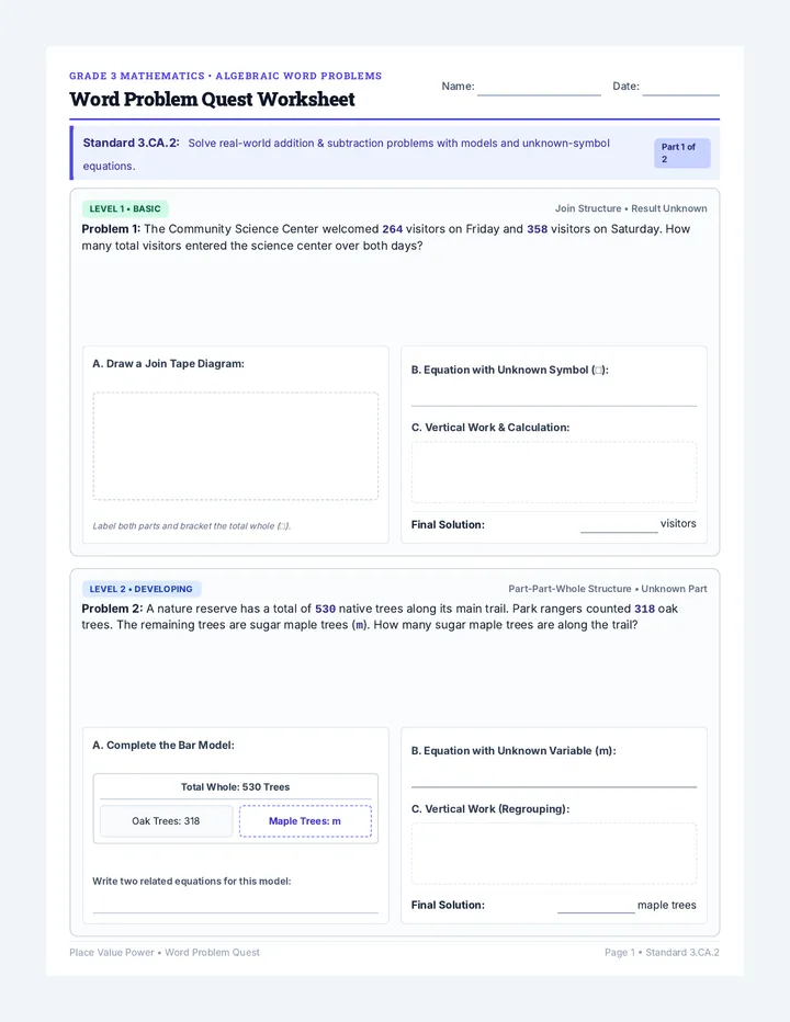 Algebraic Word Problems Worksheet