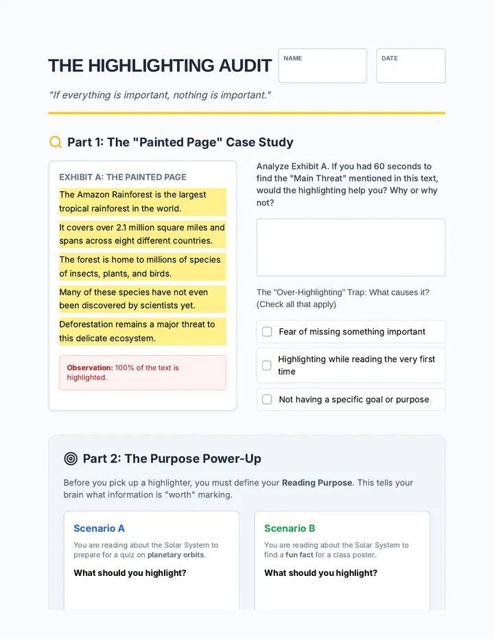 Highlighting Audit Worksheet