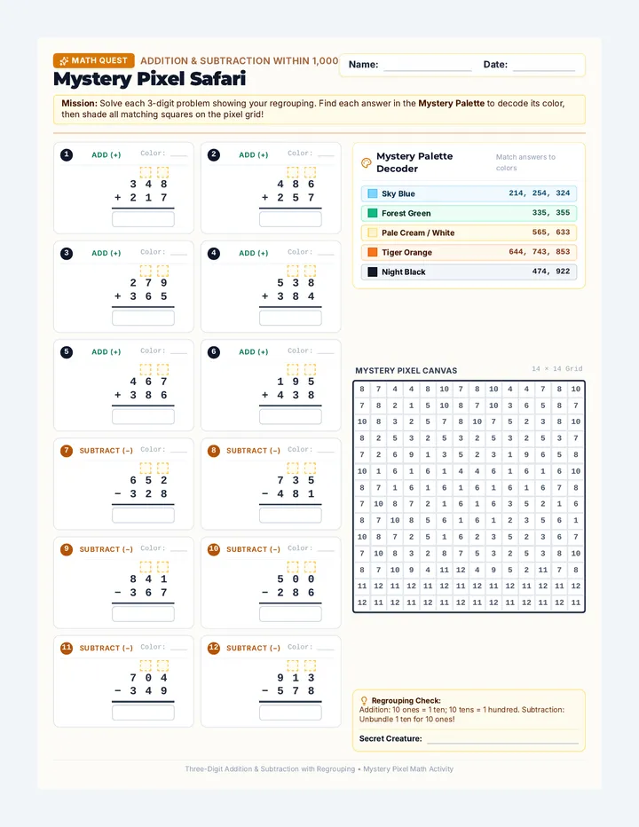Mystery Pixel Safari Worksheet • Material • Lenny.com