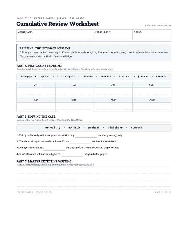 Prefix Patrol Cumulative Review Worksheet