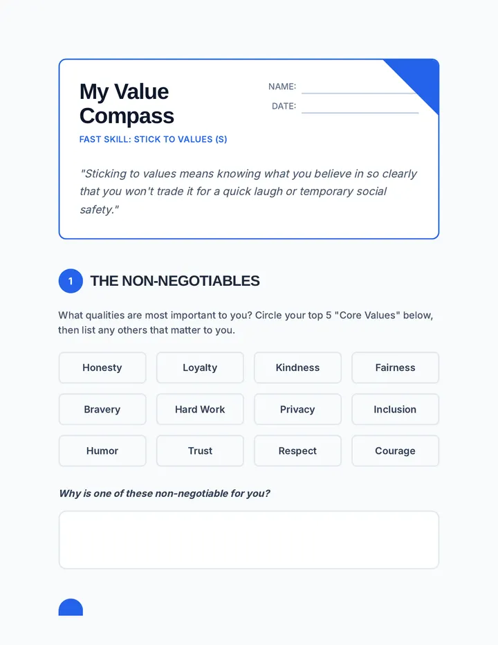 Value Compass Worksheet