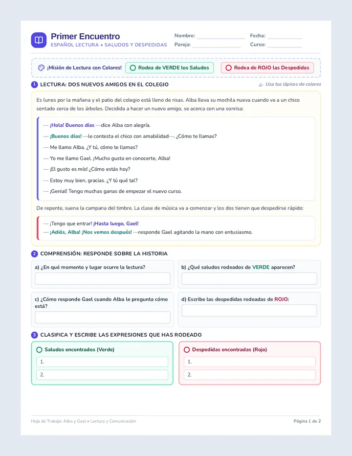 Primer Encuentro Worksheet