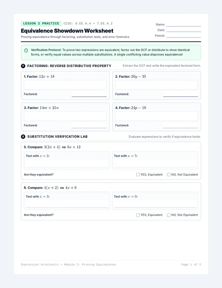 Equivalence Showdown Worksheet
