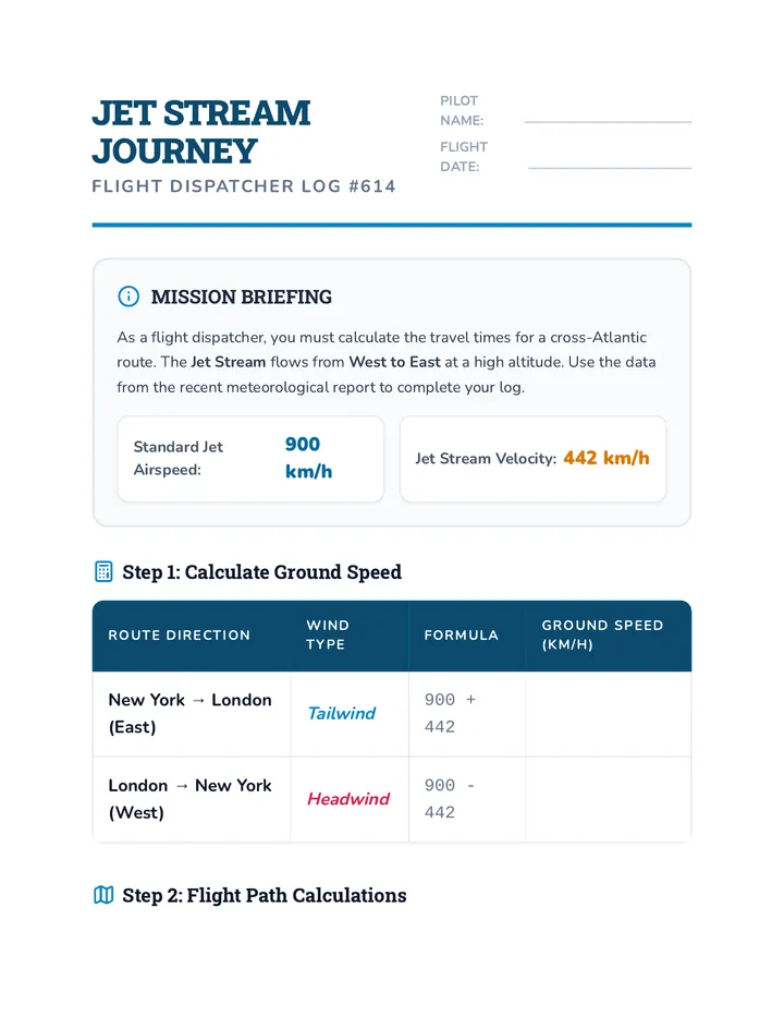 Jet Stream Journey Worksheet