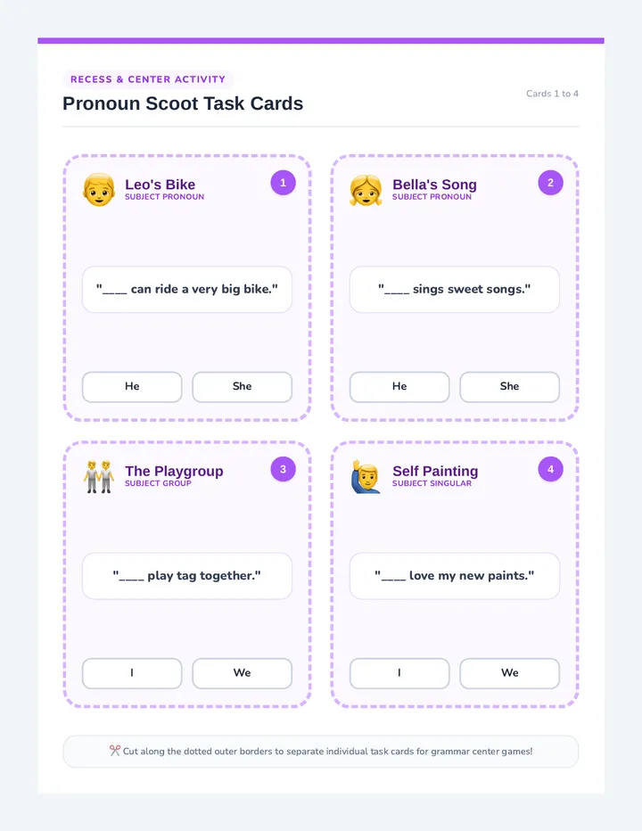 Pronoun Pals Task Cards