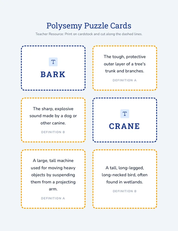 Polysemy Puzzle Cards