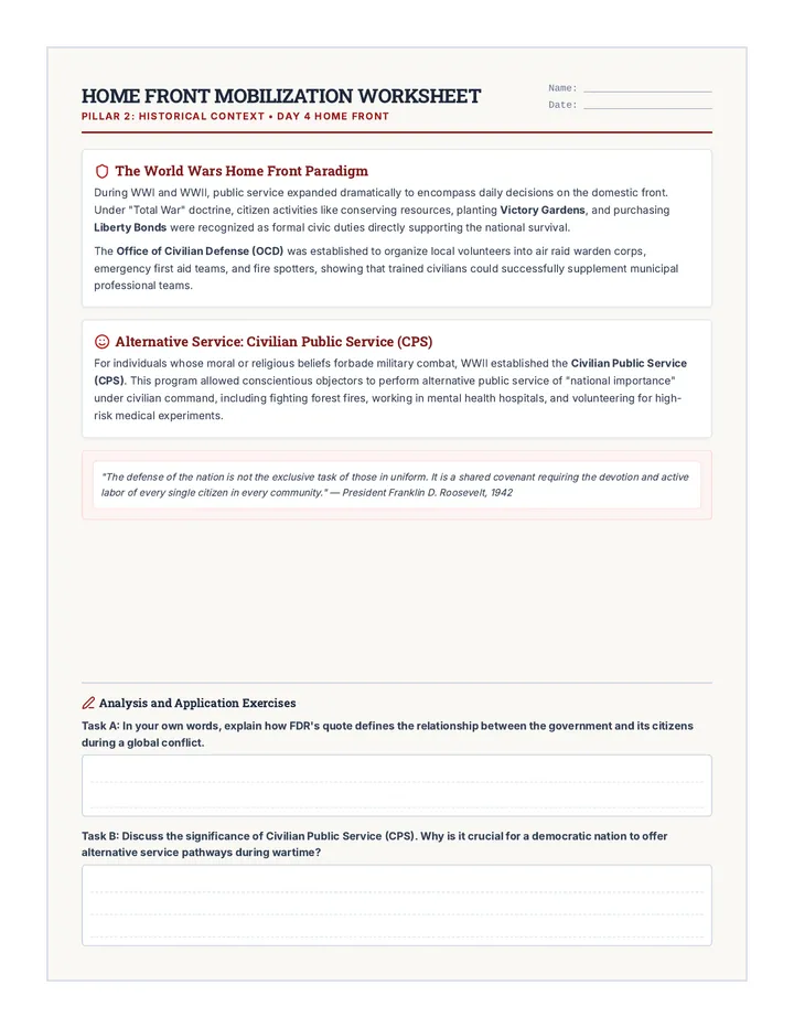 Home Front Mobilization Worksheet