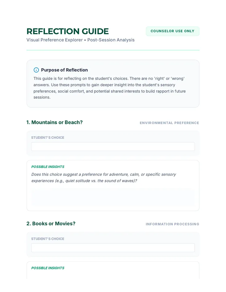 Visual Preference Reflection Guide
