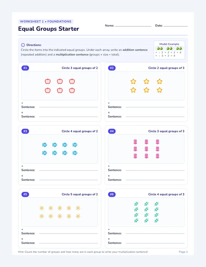 Equal Groups Starter Worksheet