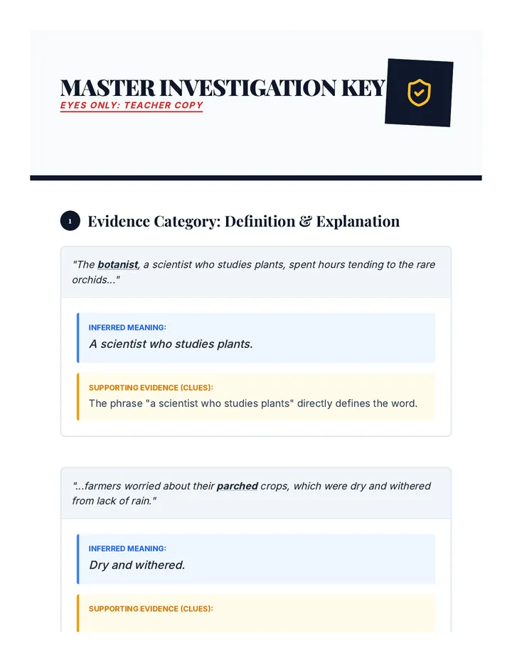 Word Detective Answer Key