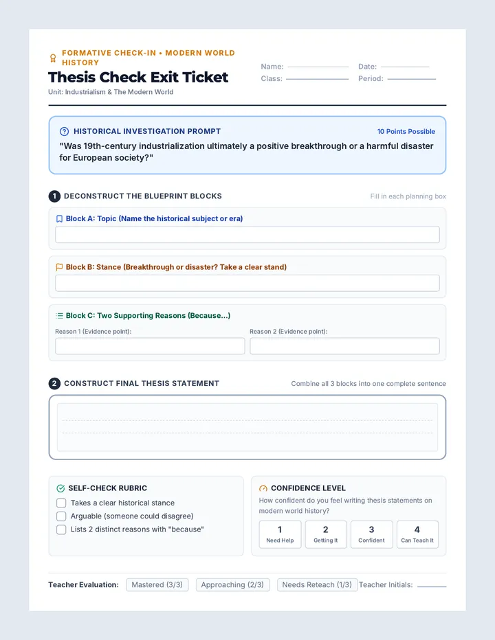 Thesis Check Exit Ticket