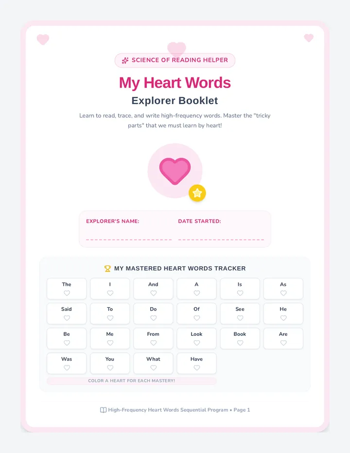 Heart Words Explorer Booklet