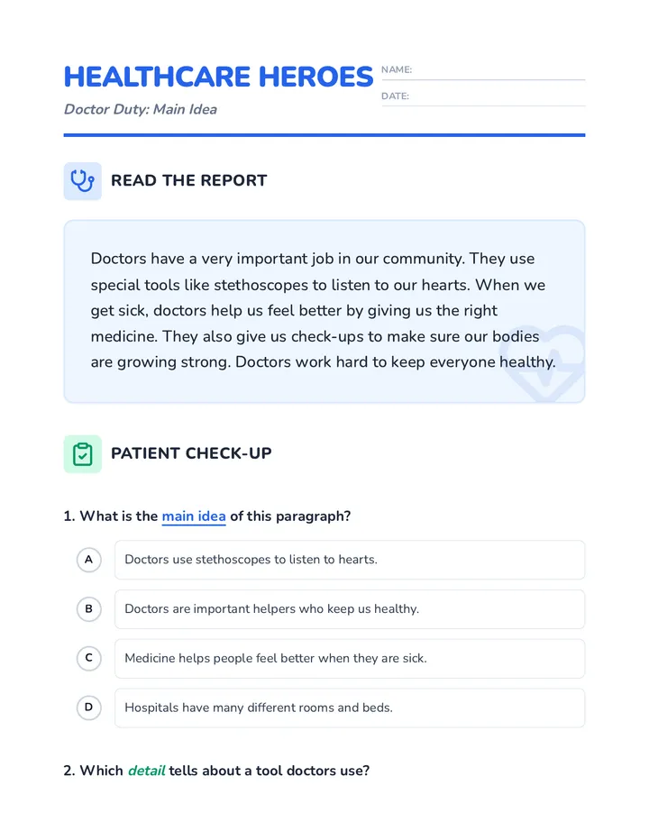 Doctor Duty Worksheet