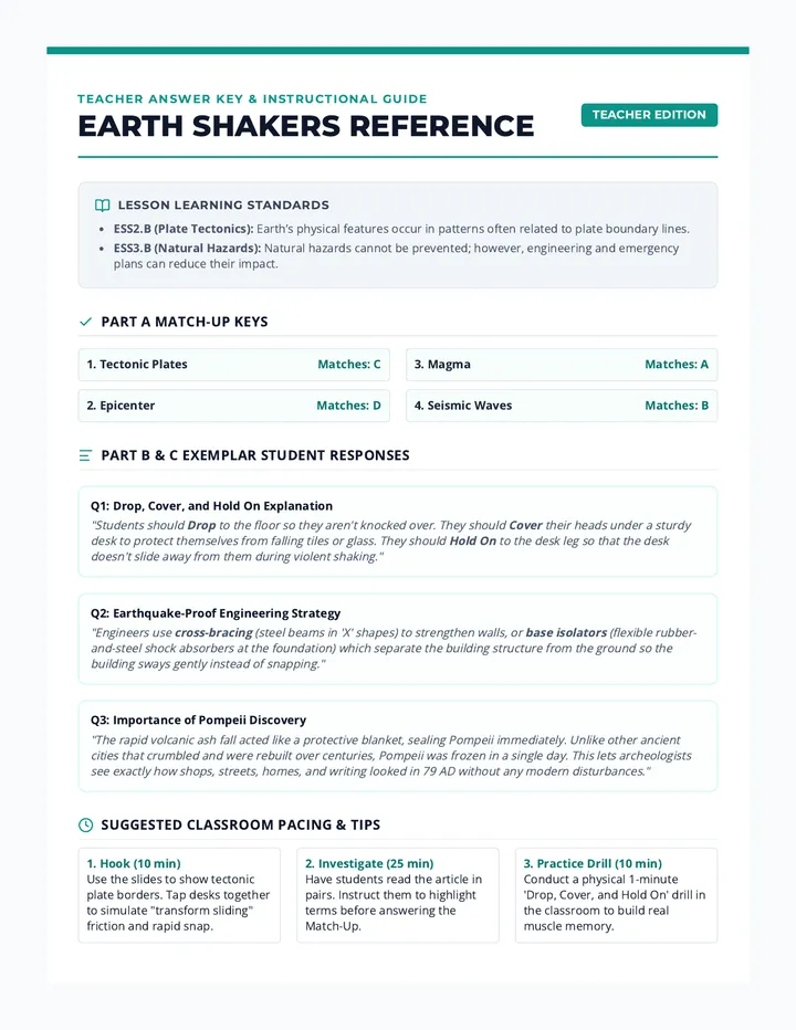 Earth Shakers Answer Key
