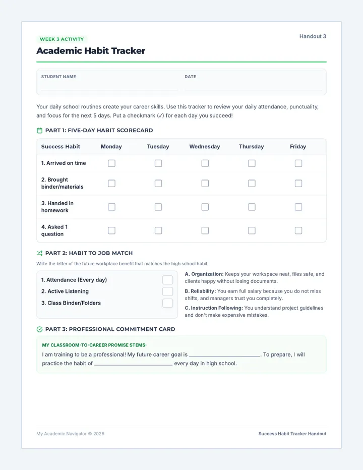 Success Habit Tracker Sheet