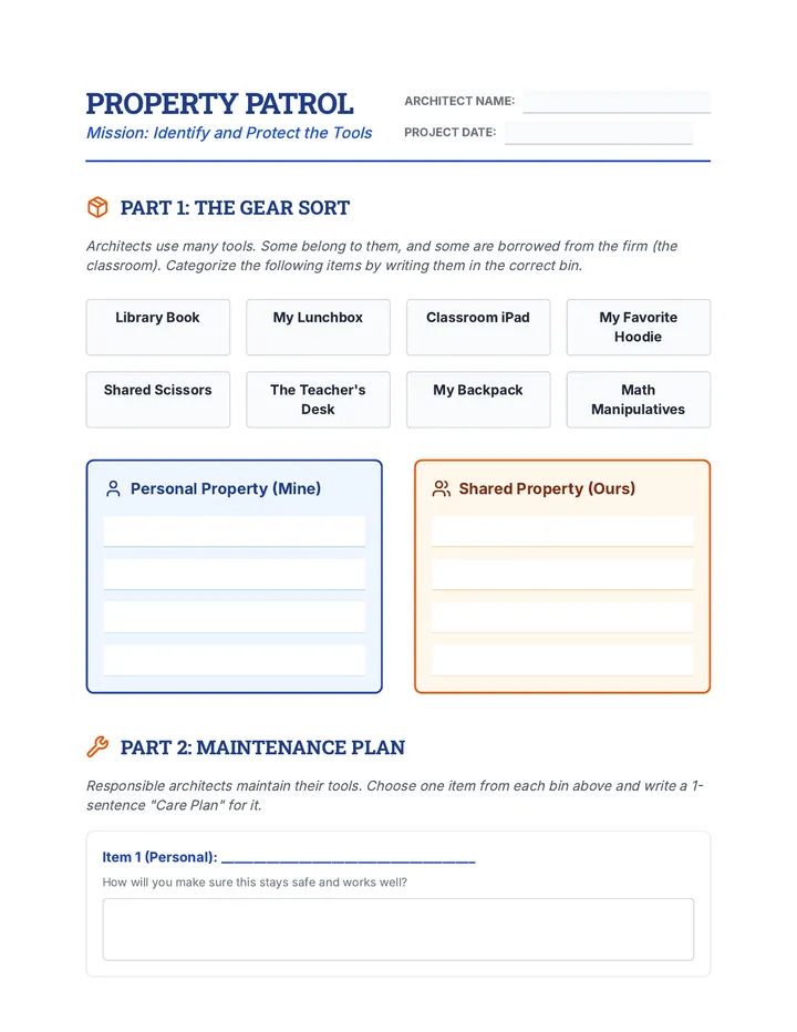 Property Patrol Worksheet