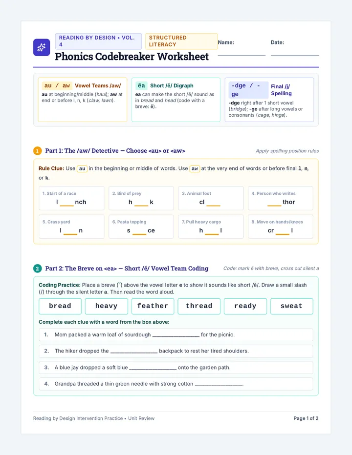 Phonics Codebreaker Practice Worksheet