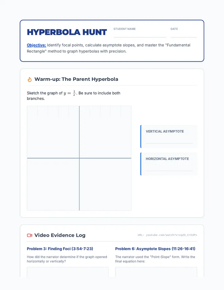 Hyperbola Hunt Worksheet