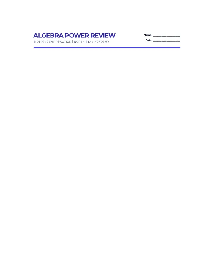 Algebra Power Review Worksheet