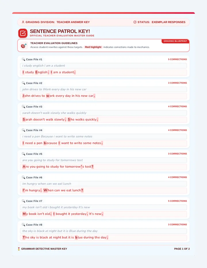 Sentence Patrol Answer Key