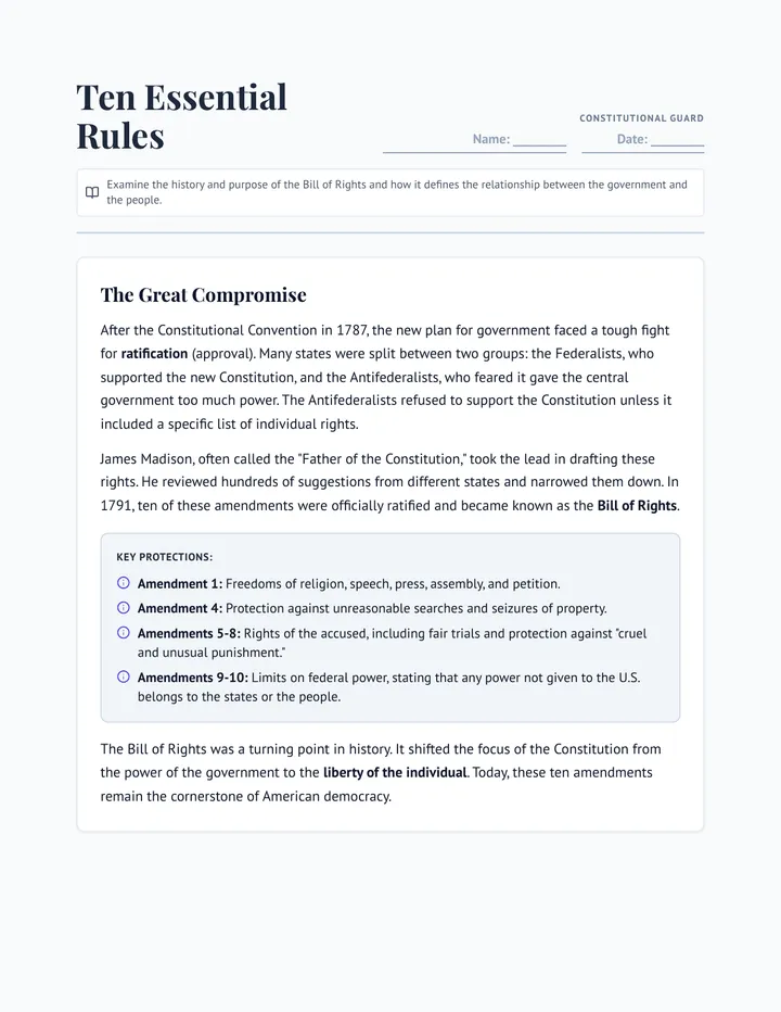 Ten Essential Rules Worksheet