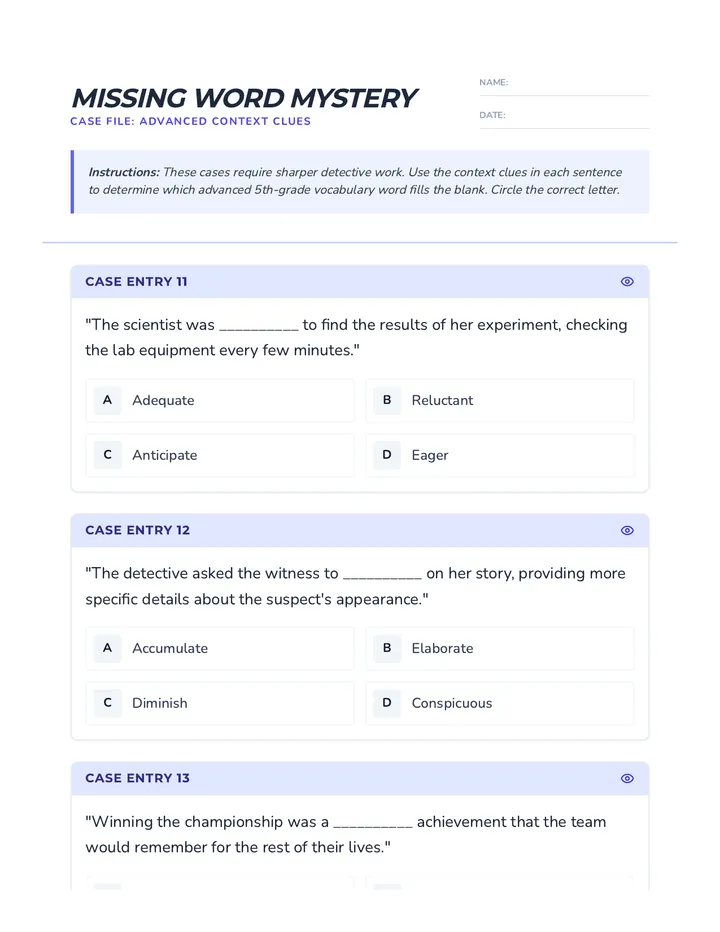 Missing Word Advanced Worksheet