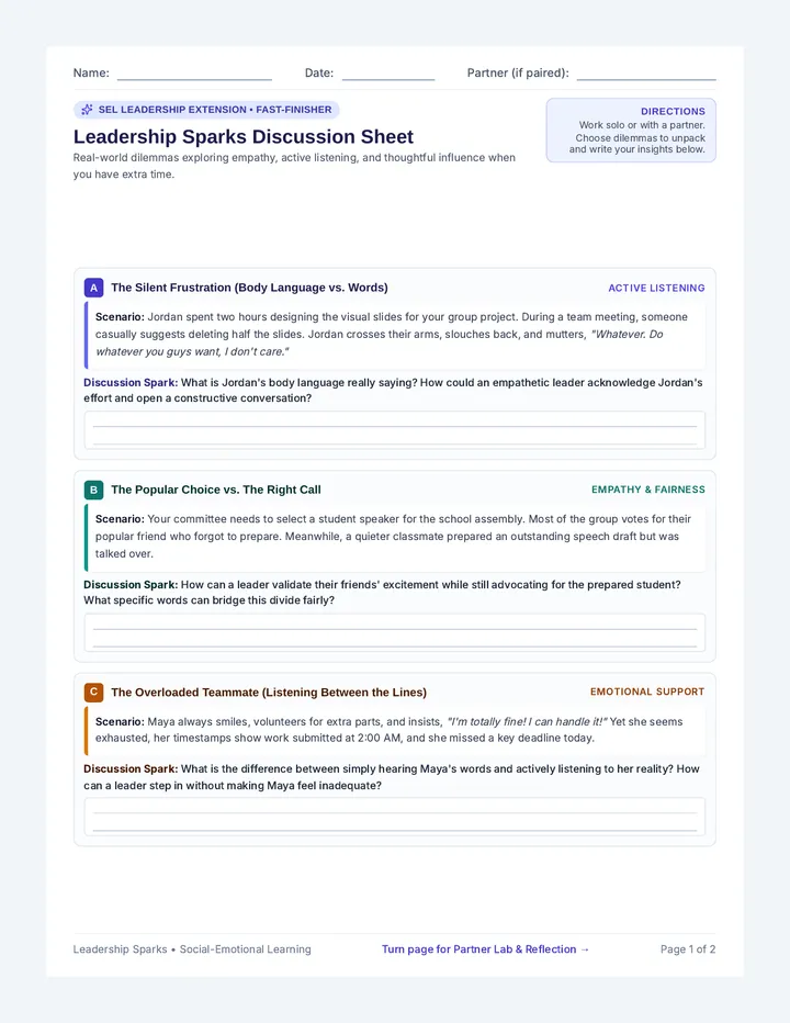 Leadership Sparks Discussion Sheet