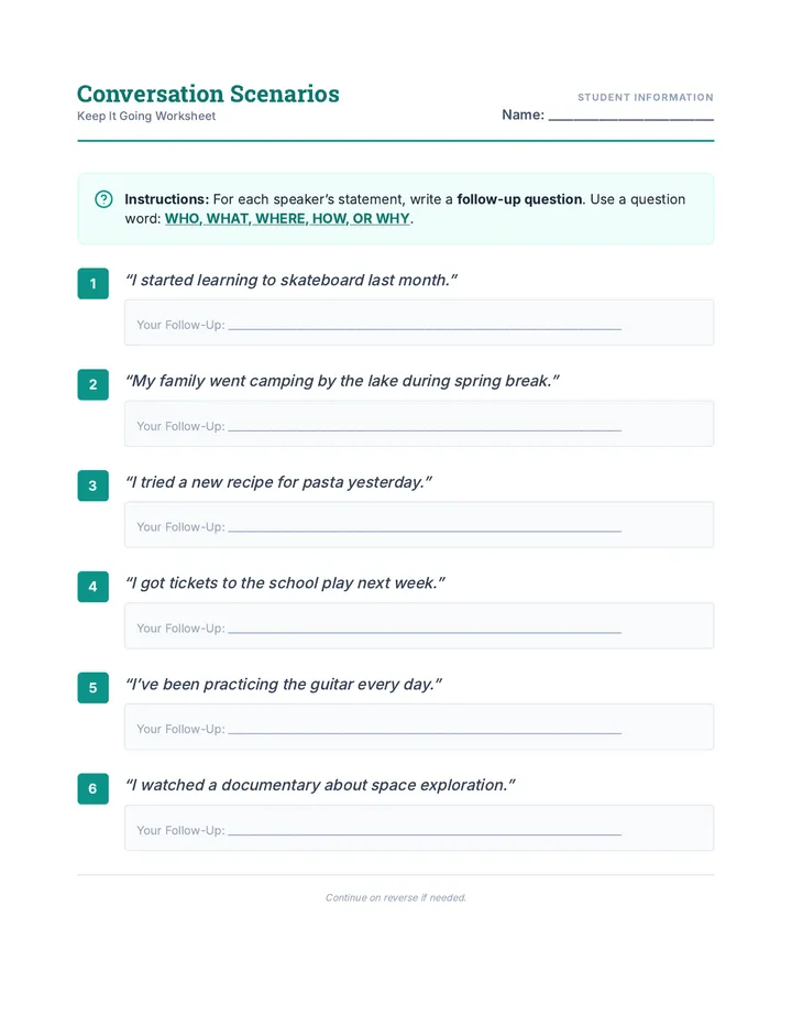 Conversation Scenarios Worksheet