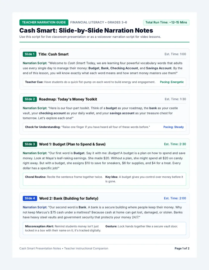 Cash Smart Presentation Notes