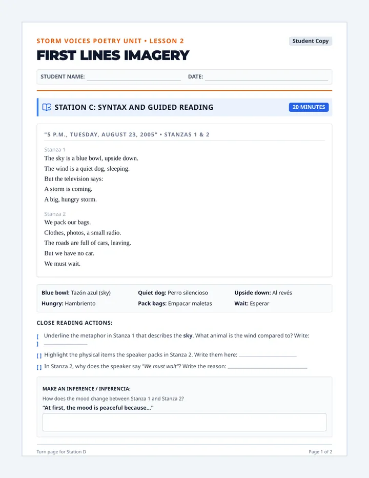 First Lines Imagery Handout