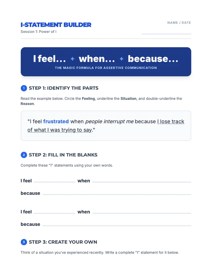 I-Statement Examples Worksheet