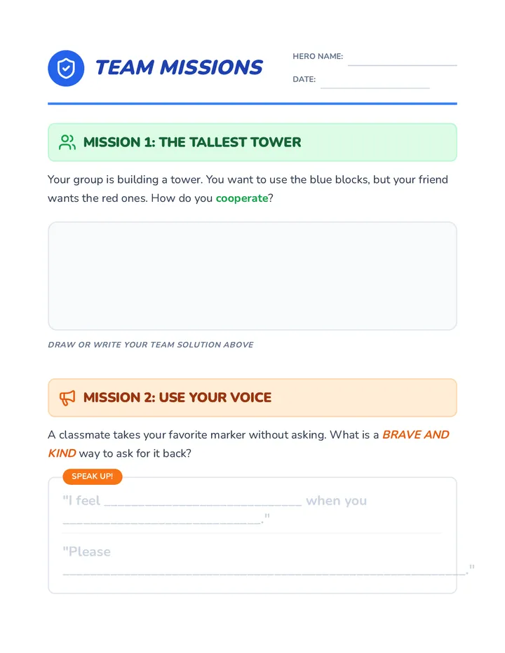 Team Missions Worksheet