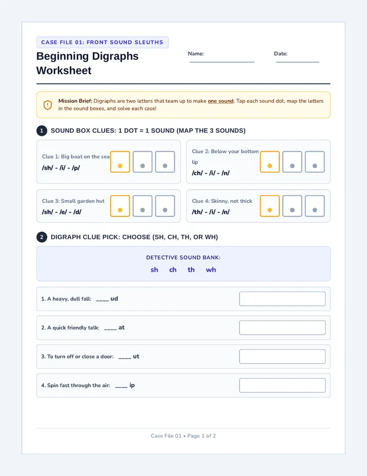 Front Sound Worksheet
