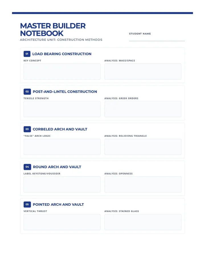 Master Builder Notebook Worksheet