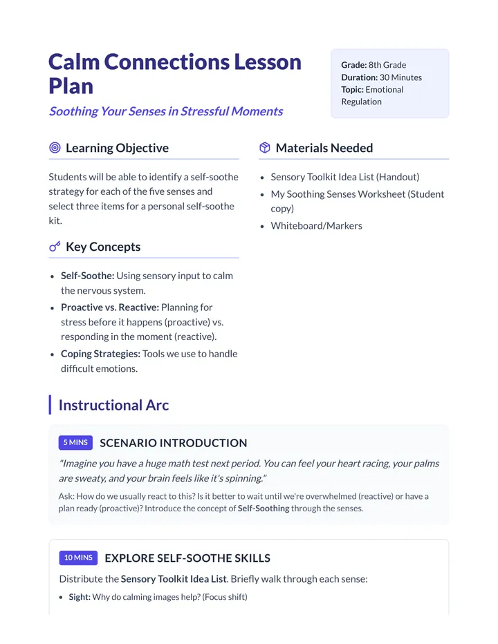 Calm Senses Lesson Plan