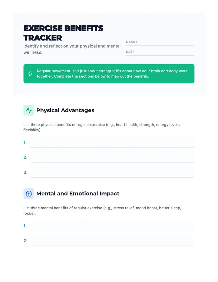 Exercise Benefits Worksheet