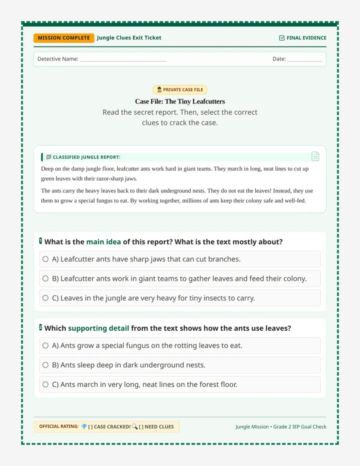 Jungle Clues Exit Ticket