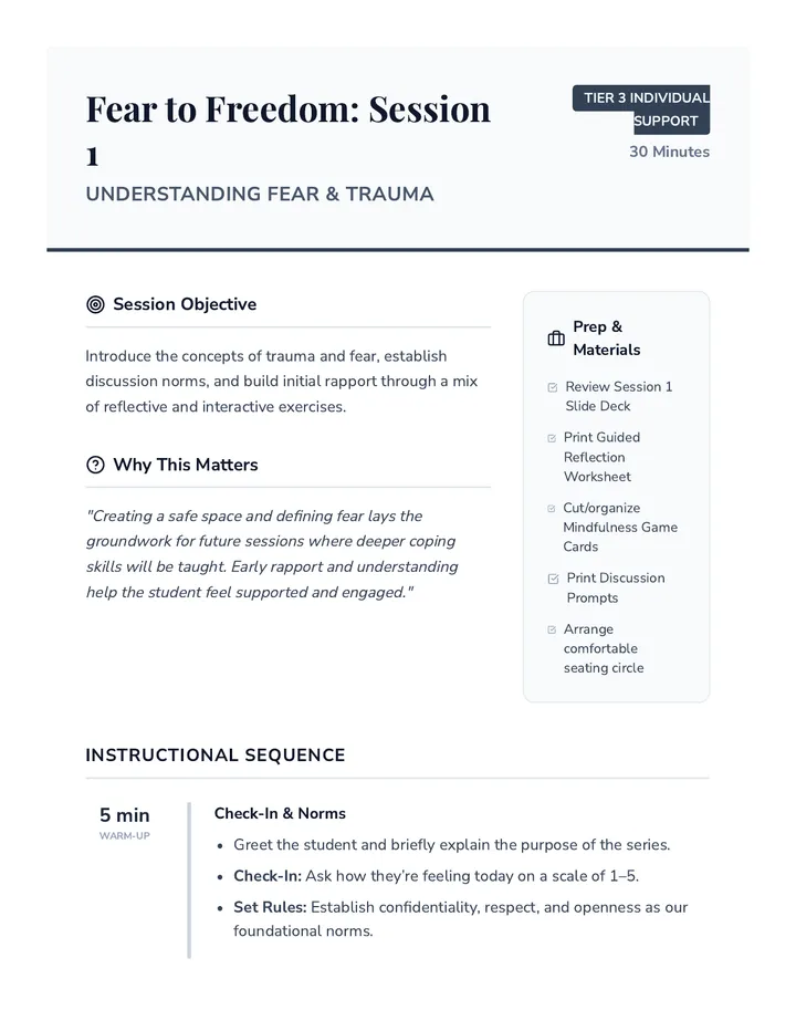 Fear to Freedom Session 1 Teacher Guide