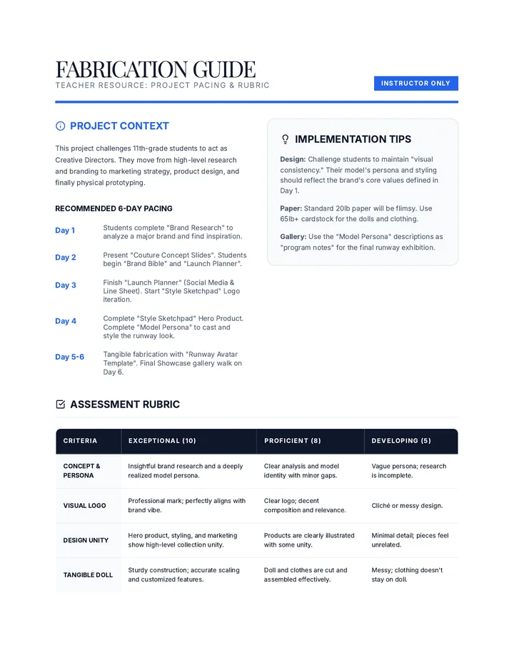 Fabrication Guide Teacher Resource