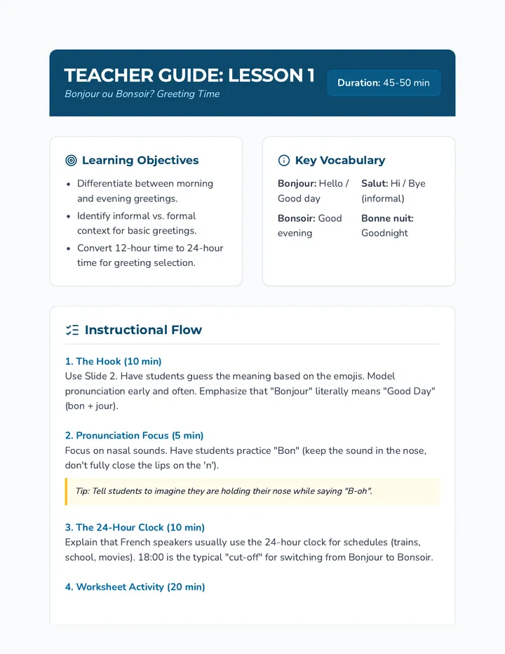 Greeting Time Teacher Guide